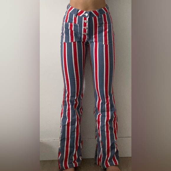 Wrangler High rise fierce flare striped jean, red, white and blue, 2 X 32 - Picture 1 of 4